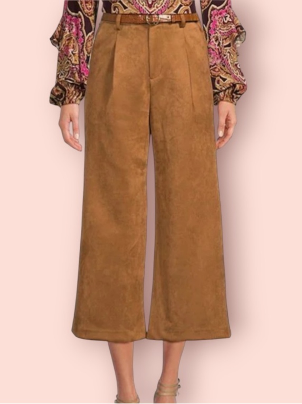 A LOVES A Faux Suede High Waisted Wide Leg Cropped Pants